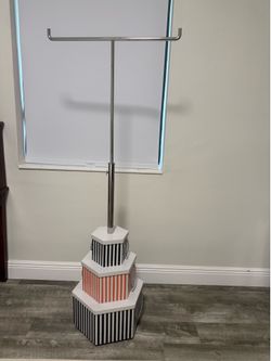 T-Bar Stand with Striped Storage Boxes