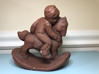 1973 Abbey Press Clay Sculpture Child On Horse
