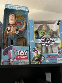 buzz Lightyear 1995 vintage THINKWAY Disney TOY STORY Pull String TALKING WOODY and Buzz Lightyear
