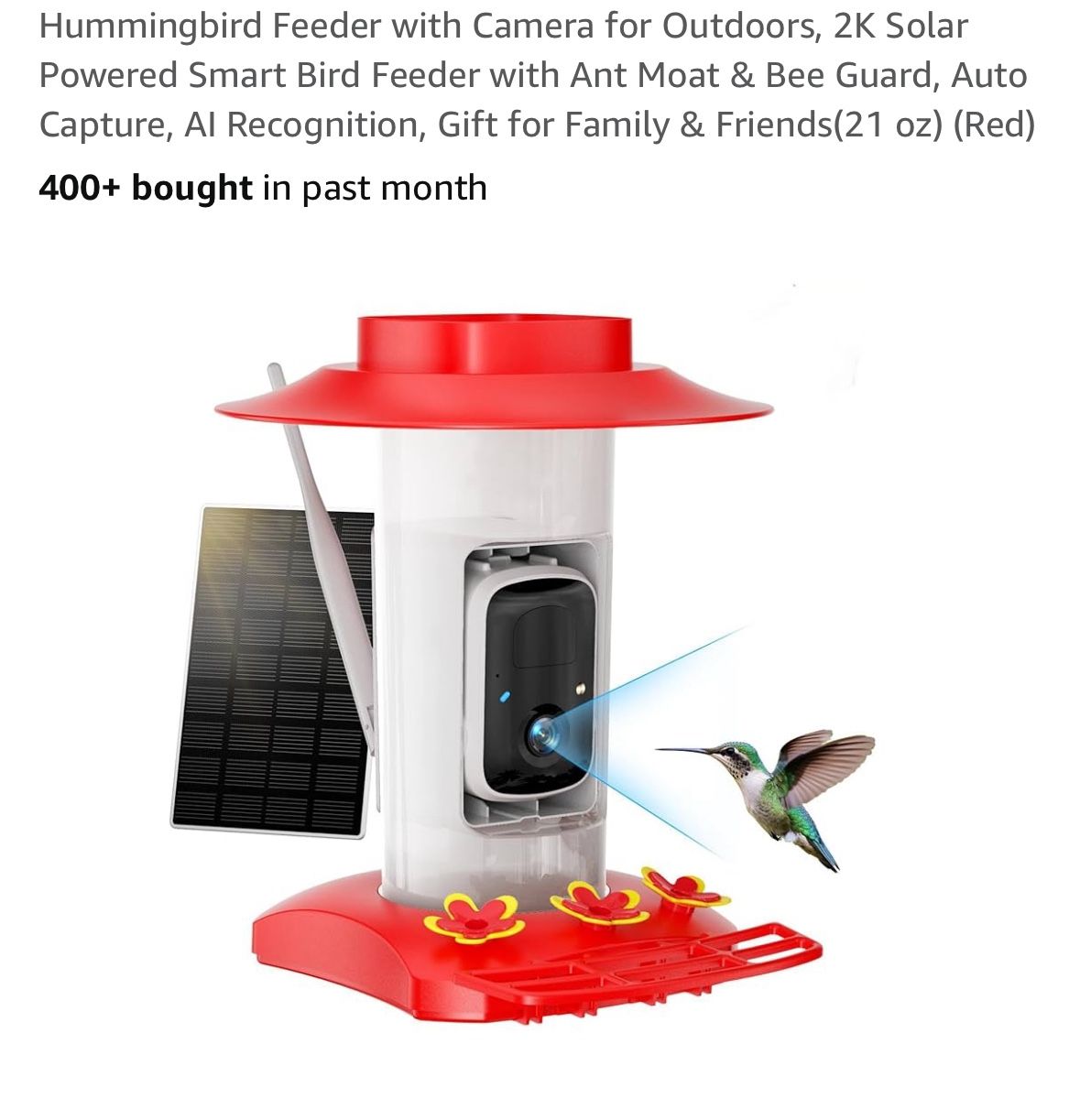 Hummingbird Feeder with Camera for Outdoors, 2K Solar Powered Smart Bird Feeder with Ant Moat & Bee Guard, Auto Capture, AI Recognition, Gift for Fami,All Products : American Fashion Style Bags On Sale