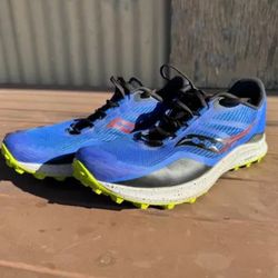 Saucony  Peregrine 12 Trail Running Shoe Mens US 10.5 - Blue Raz/Acid Rogue 