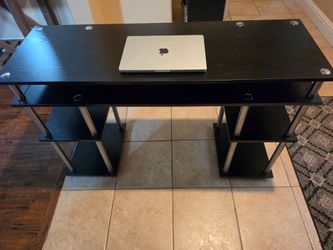 Modern Black Computer Desk with Shelves