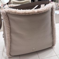 Kate Spade Leila Medium Triple Compartment Shoulder Bag Tote In Faux Shearling