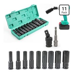 Impact socket set, 1/2", deep 80mm impact, metric, tools