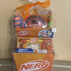 Nerf Marshmallow Shooter Gift Basket W/Jellybeans & Other Toys