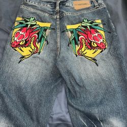 Ed Hardy embroidered Jean Shorts