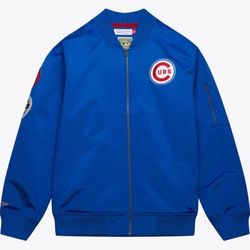 Men's Royal Chicago Cubs Lightweight Satin Vintage Logo Full-Zip Bomber Jacket