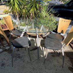 4 Chair Glass Dining Table 