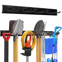 Garage Garden Tool Organizer Wall Mount, Heavy Duty Garage Tool Storage Rack 32 Inches, Max Load 220lb - Shovel, Rake, Folding Chair, Weed Eater Stora