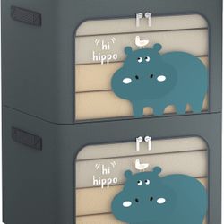 2 Pack Large Clothes Storage Bins,Lovely Toy Box-Stackable Collapsible Storage Bins,Cute Storage Trunk for Chlidren,Sturdy Storage Bags with Zippers &