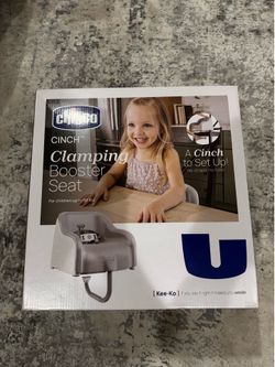 Chicco Cinch Clamping Booster Seat with Removable Seat Cushion and 3-Point Harness, Quick, Secure Setup, Easy to Clean - Mocha (Grey), New