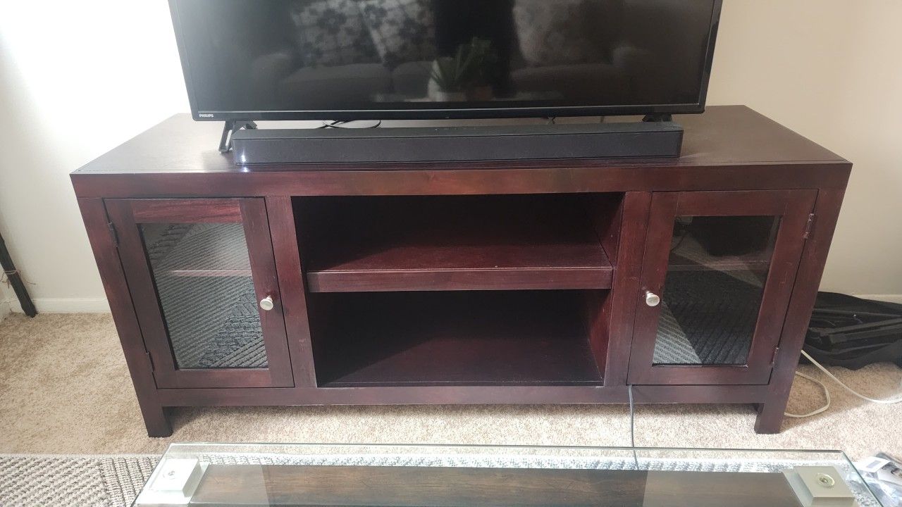 Prestine Wooden TV Stand With Glass Doors