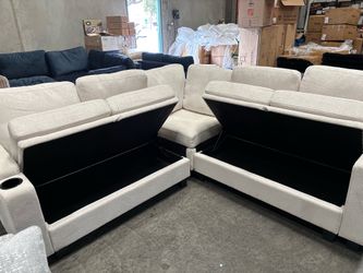 White Chenille couch with storage