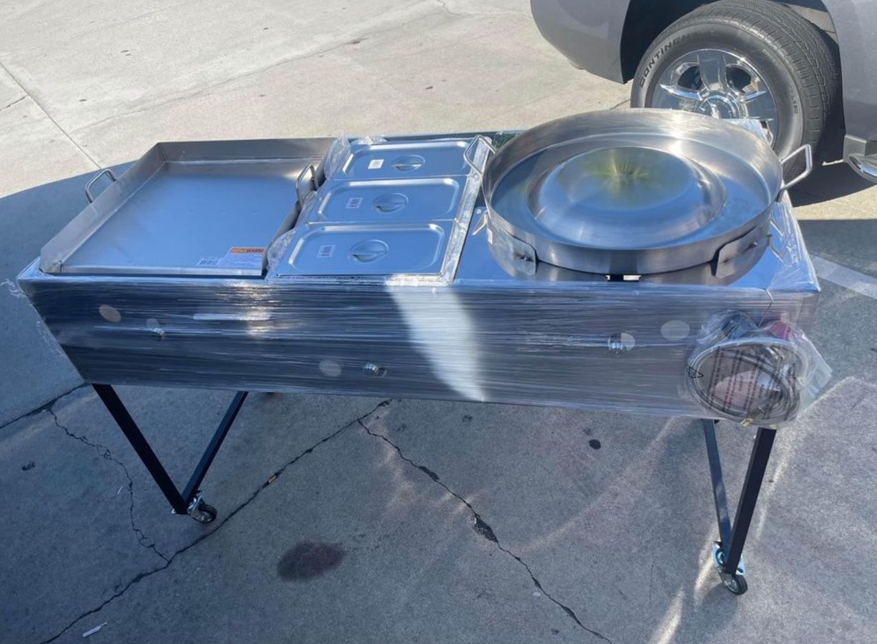 carrito para tacos con Plancha De Acero Inoxidable Vaporera Y Comal chorizero