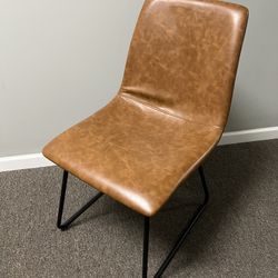 Modern Kitchen / Dining Room Chair - Brown Mid Century PU Leather Chair with Black Metal
