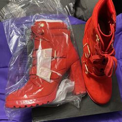 Red Faux Suede Boots