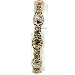 Woman’s Ladies 14k Tri Toned Rose White Yellow Gold Multicolor CZ Cubic Zirconia Elephant Bracelet 7.5” Inches GP3111674