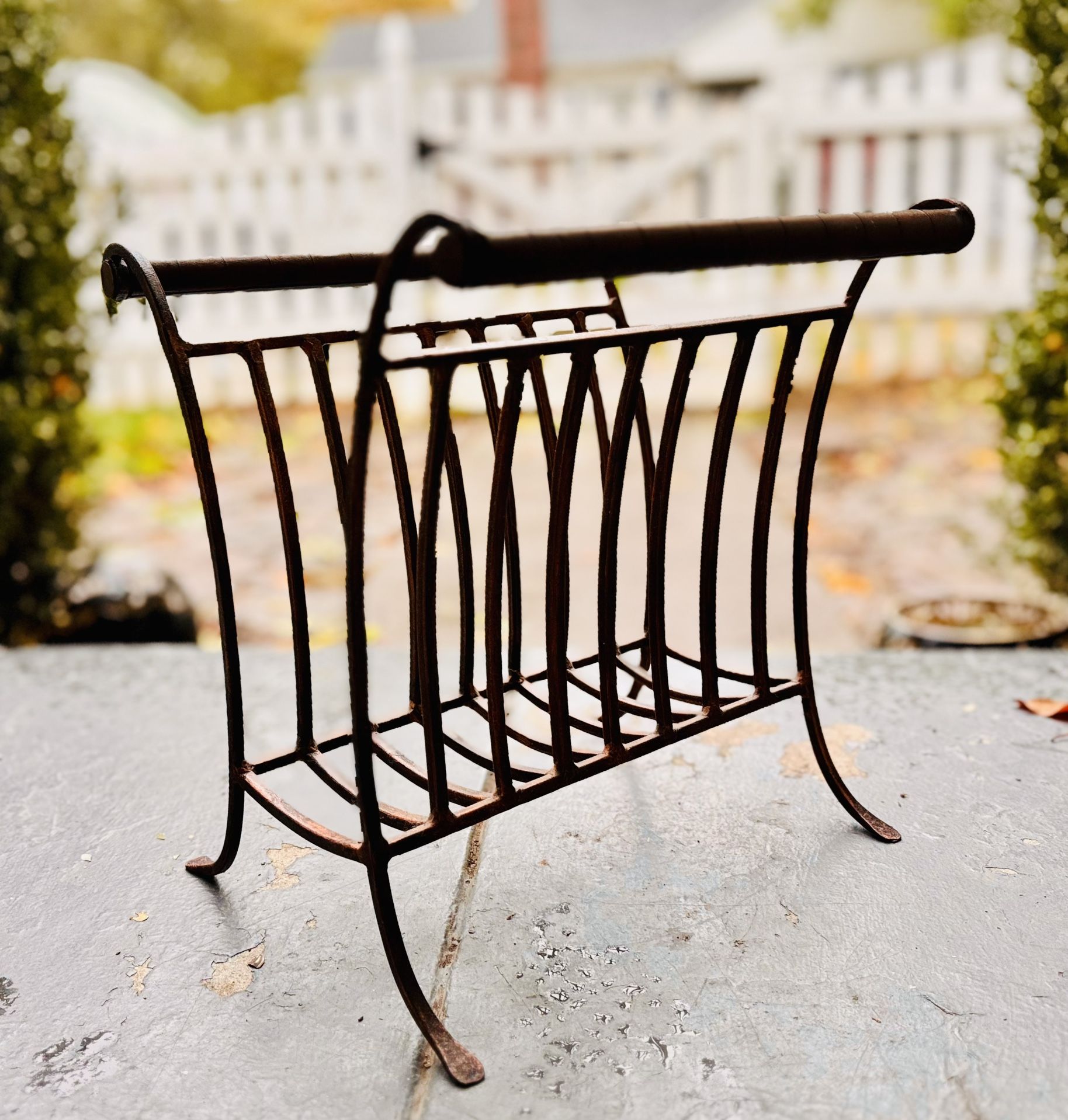 Vintage Wrought Iron Magazine Rack/Record Holderb