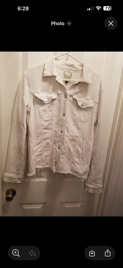 Youth Female Size Large, White Denim Jacket