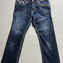 Rock Revival Mens Pablo Relaxed Straight Leg Dark Wash Jeans Size 38 streetwear