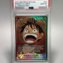 2025 One Piece OP13 EN  #001 Monkey D. Luffy Alternative Art Gem Mint 10