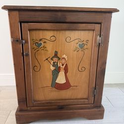 Vintage Pine Wood Hand Painted Night Stand End Table