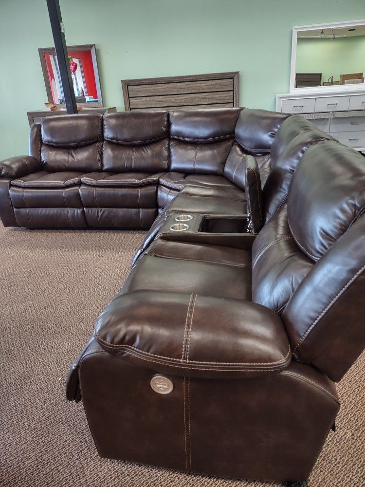 New Sectional Sofa With Three Power Recliners On Sale Now