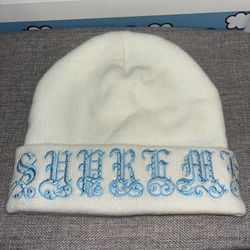 White Supreme Rhinestone Beanie