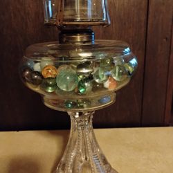 Oil Lamp Loaded With Vintage Marbles 