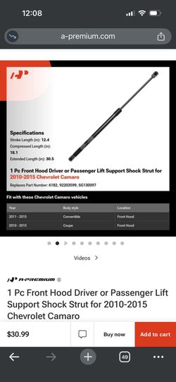 2010-2015 Camaro Hood Strut Front And Rear