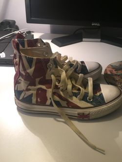 Shoes. Converse Union Jack UK High tops. Ex condition. Rare and Collectable. Style is punk rock, hip but no longer available new. Size 3 Men/Boys, 5