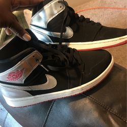 Jordan 1's   Black/Red & Silver  Size 9.5