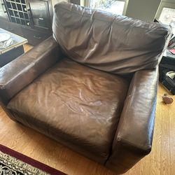 2 Oversized Leather  Chairs With Ottoman - Pottery Barn