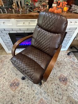 BRAND NEW**Dark Brown Faux Leather Executive Task Chair with Wood Arms