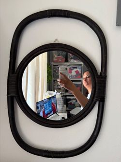 Hanging wood/wicker mirror
