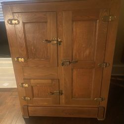 Antique Mid 20th Century Oak Wood Refrigerator Ice Box Chest Cabinet