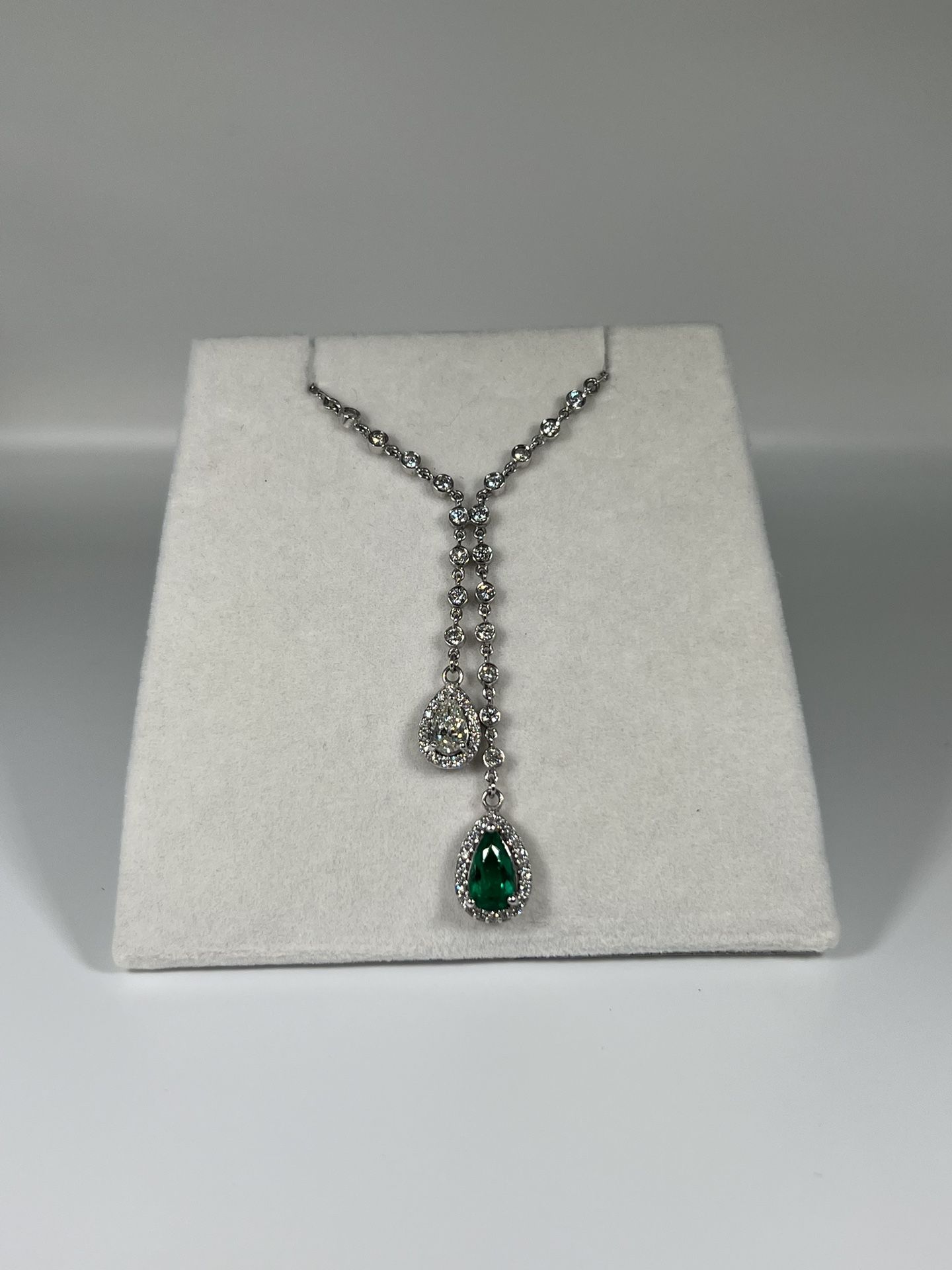 Custom Necklace Emerald Pear And Diamond Pear