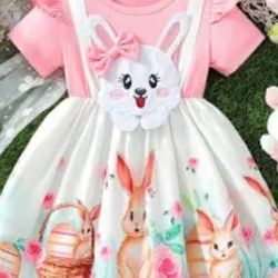 3-6 Months adorable  Pink & White Easter Bunny Dress for Kids