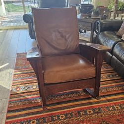 Vintage Mission Style Oak and Leather Rocking Chair 