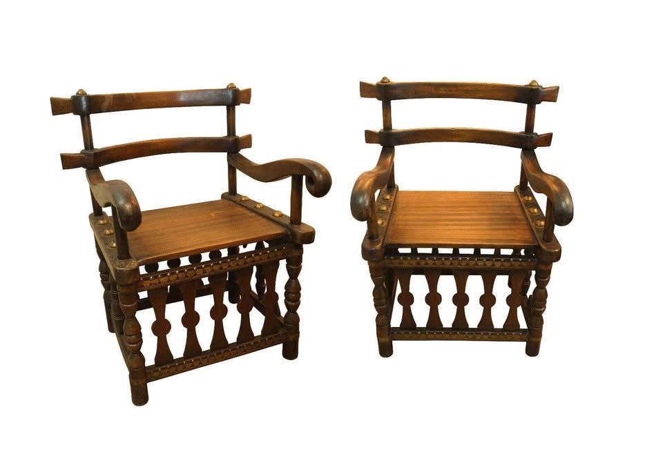 Pair of Vintage Tribe Chief's Chairs, Djimini/Baule People, Ivory Coast Africa