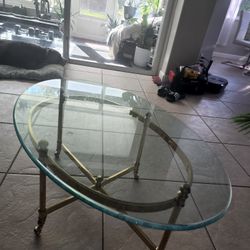 Antique Vintage Glass Brass Cofee Table