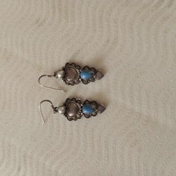 Richard Begay Sterling Silver Turquoise And Pearl Earrings.Navajo