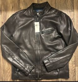 Polo Ralph Lauren Brooklands Lambskin Leather Café Racer Jacket Size Medium NEW