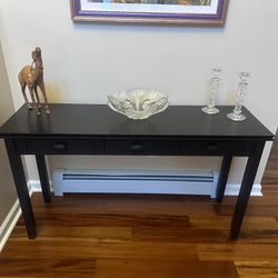 Black Solid Wood, Three Drawer Entryway / Sofa Table