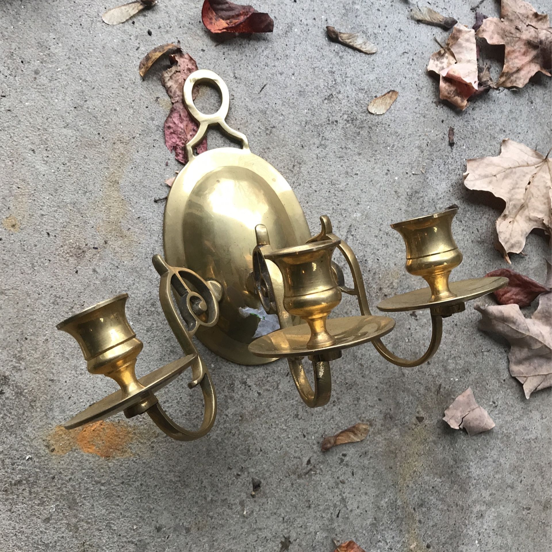 3 Candle Brass Wall Sconce Antique 