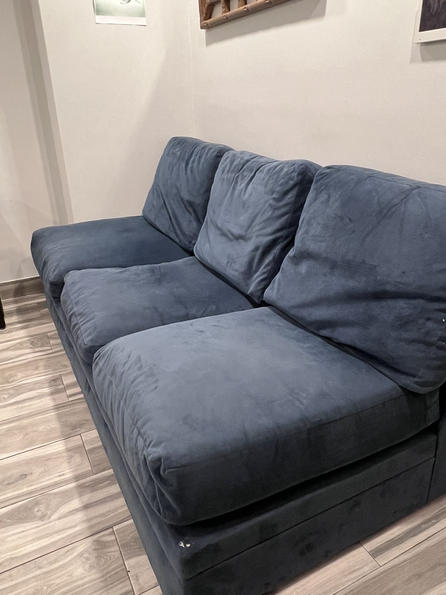 Blue Velvet Sofa with Pull out bed