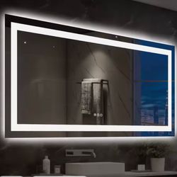 MIRROR Touch Button Bathroom Mirror 59 x 36 Switchable Color LED with Defogger