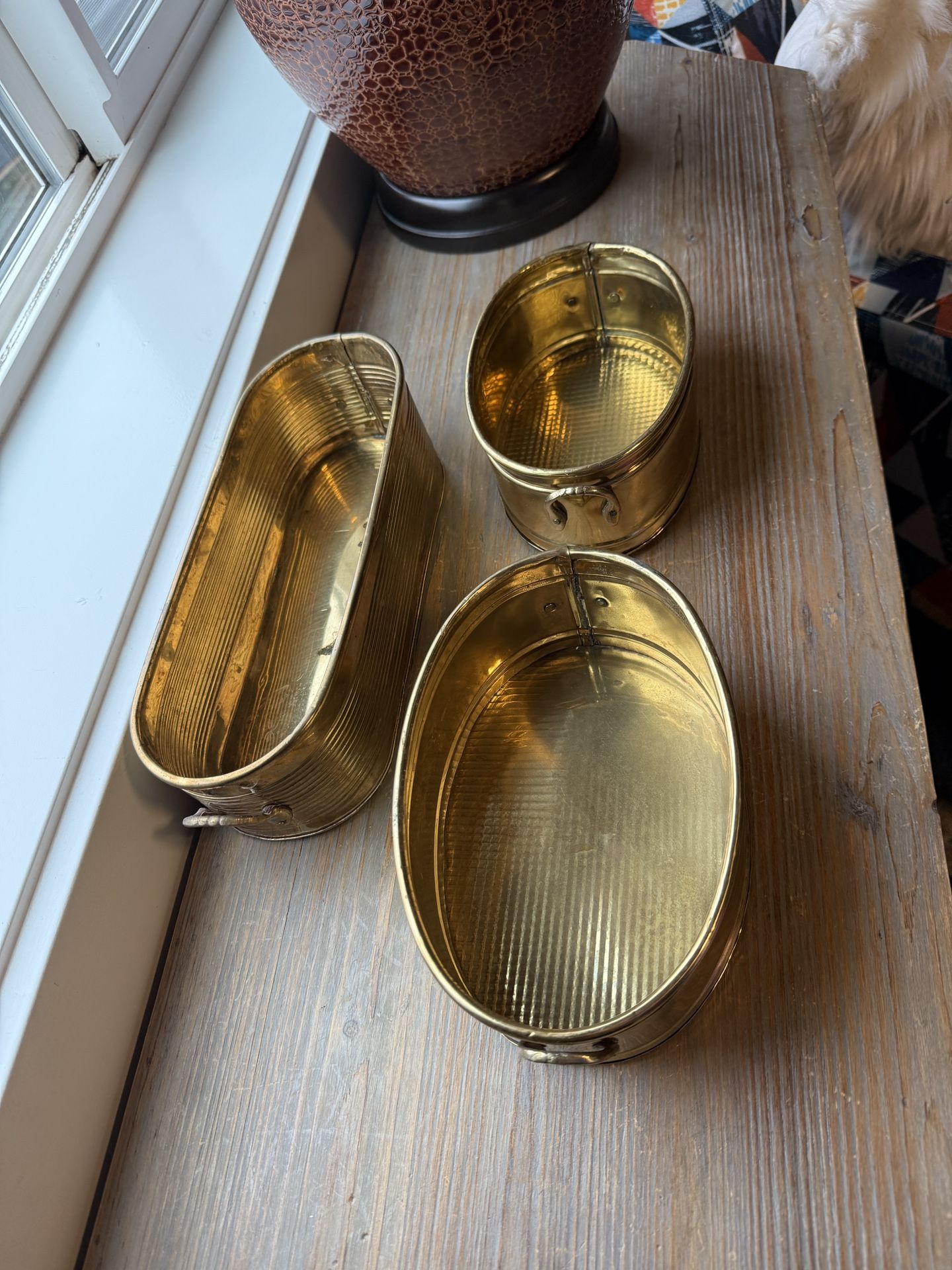 3 Brass Planters | Summer Time Garden | Floral Planters | Vintage