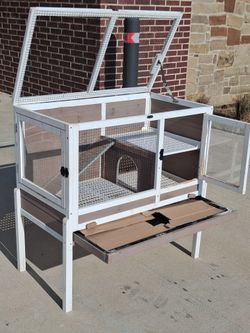 Indoor Rabbit Hutch Guinea Pig Cages with Chew-Proof Ramp,