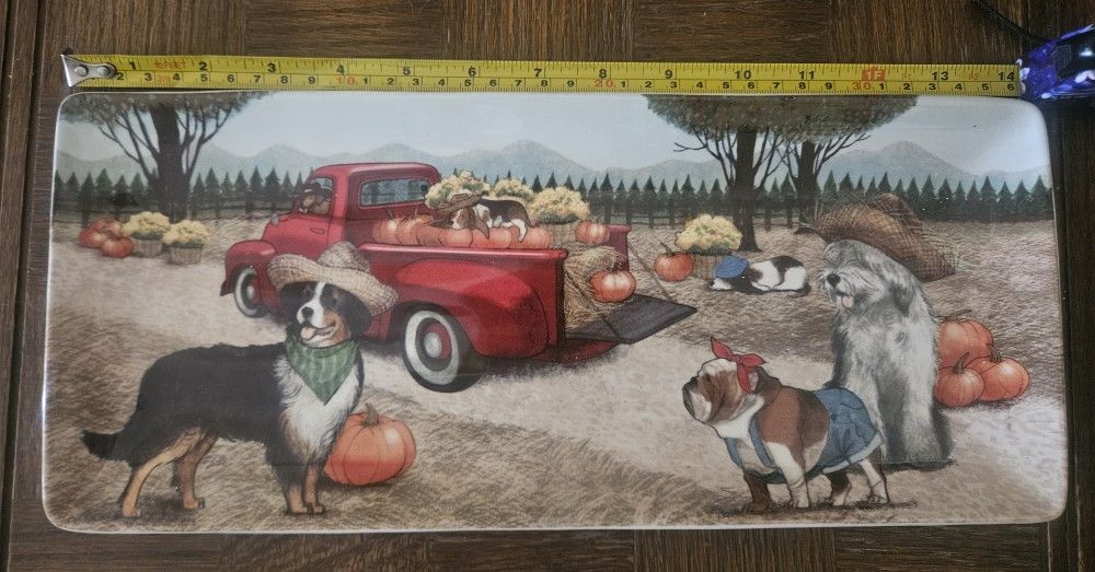 Pier 1 Red Truck and Dogs Fall Serving Dish 14" x 6"
